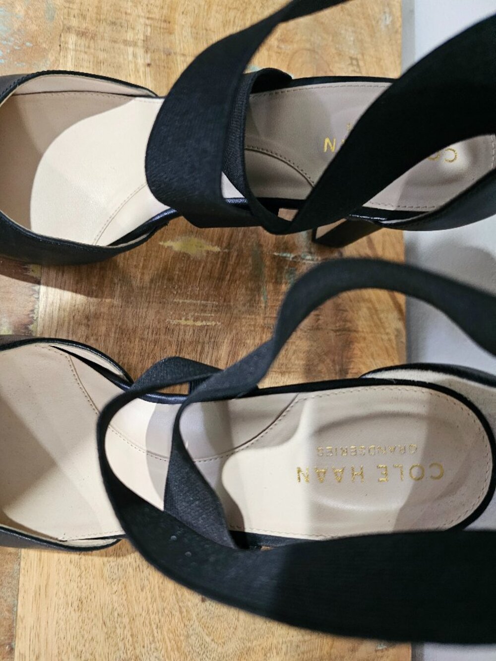 Cole Haan GrandSeries Black Leather Crossover Strap Heels – 7.5B – Unworn